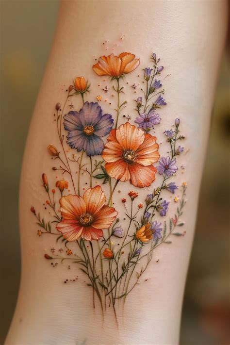 36 Feminine Floral Color Tattoos That Look Beautiful