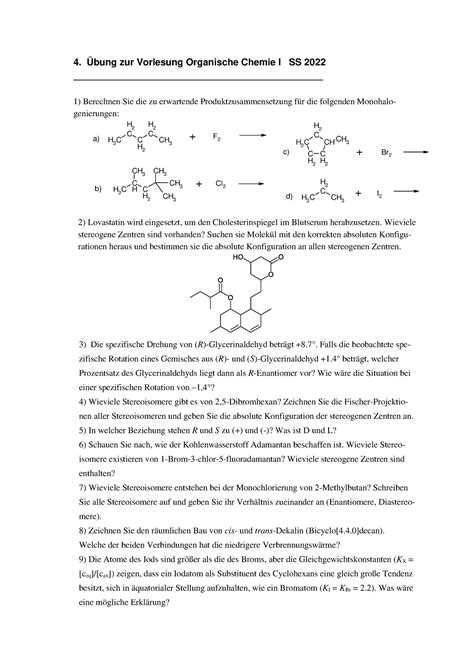 Üb2022 04 Übung zur Vorlesung Organische Chemie I SS 2022 4 Übung