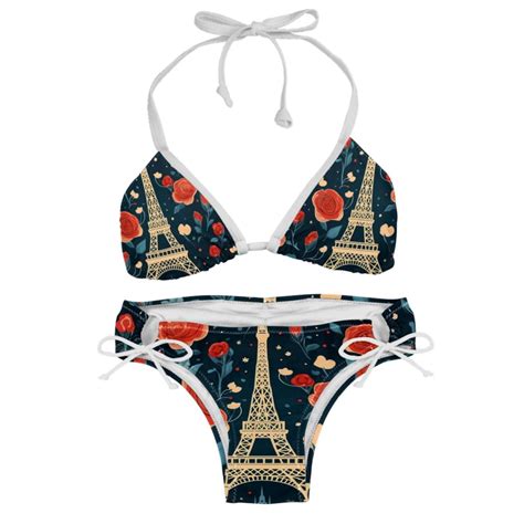 Eiffel Tower Valentine S Day Detachable Sponge Bikini Set Adjustable