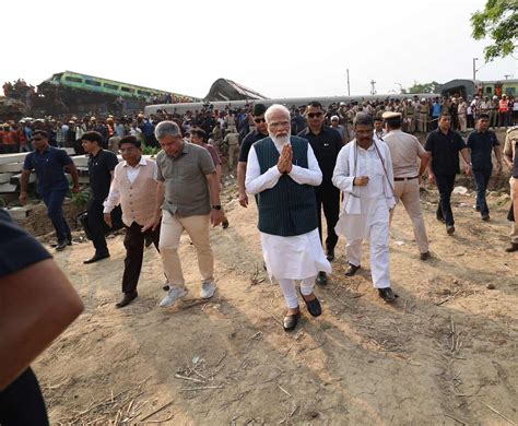 Balasore Triple Train Tragedy Pm Modi Inspects Accident Site Vows