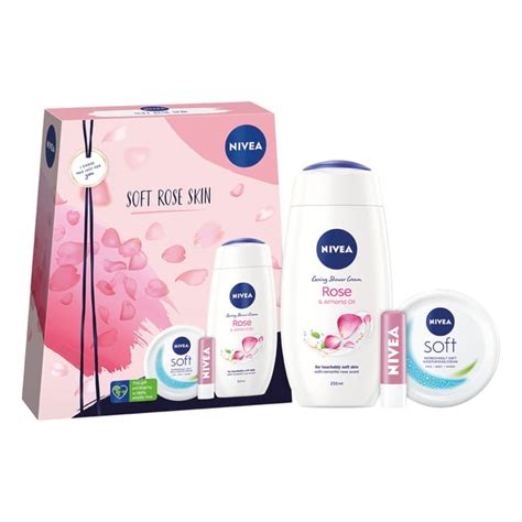 Nivea Soft Rose Skin T Set Moisturising Almond Oil Shower Caring Lip Balm Skincare