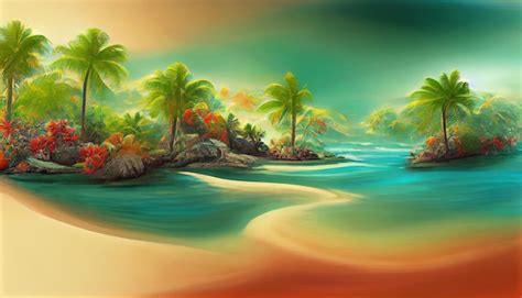 Premium Photo | 3d art tropical island beach wallpaper