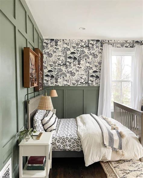 Patterned Wallpaper and Green Bedroom Walls - Soul & Lane