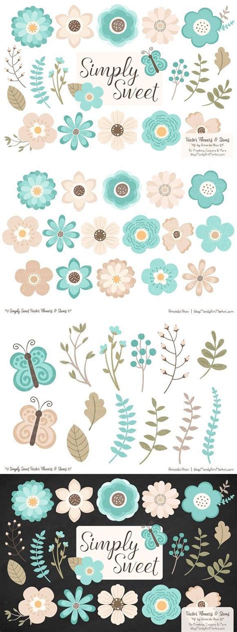 Aqua Vector Flowers Clipart | Vector flowers, Wedding card templates ...