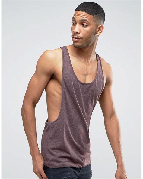 Asos Singlet With Extreme Dropped Armhole And Racer Back In Red For Men