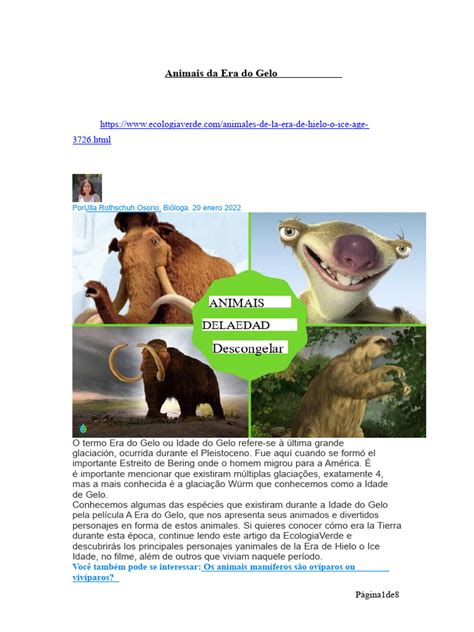 Animais Da Era Do Gelo 2 - Animais da Era do Gelo: Espécies e Curiosidades | PDF | Leão | Cavalos