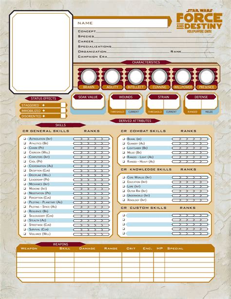 Force And Destiny Form Fillable Character Sheet Printable Forms Free