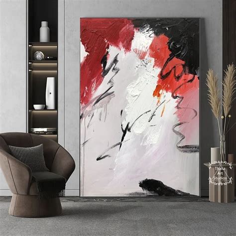 Red Abstract Painting Original Large Black Abstract Wall Art | Etsy Red ...