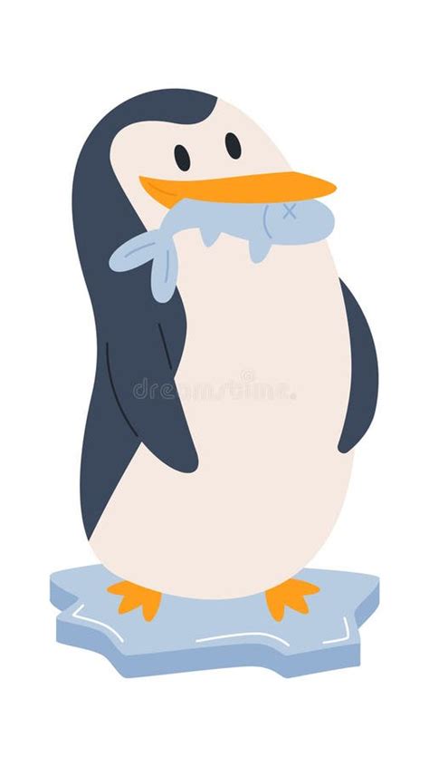 penguin eating fish game Penguin on ice eating fish stock vector