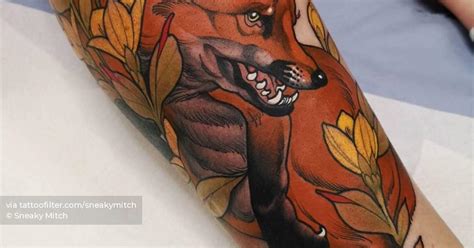 Large Fox Tattoo Done On The Shin Neotraditional