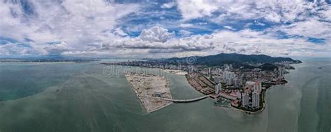Panorama Aerial View Tanjung Tokong at Penang Island in Blue Day Stock