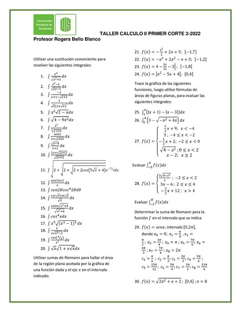 Taller Calculo Ii Corte Taller Calculo Ii Primer Corte