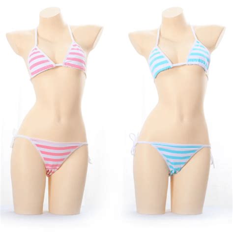 Women S Blue And White Stripe Lace Up Bikini Anime Cosplay Sexy Clothing Kawaii Swimsuit