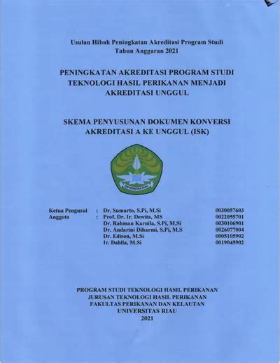 PENINGKATAN AKREDITASI PROGRAM STUDI TEKNOLOGI HASIL PERIKANAN MENJADI