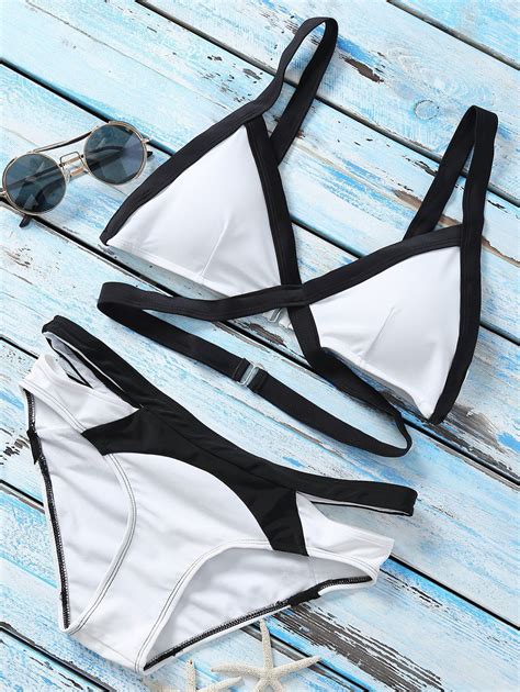 18 49 Strappy Color Block Banded Bikini Set WHITE L Bikinis