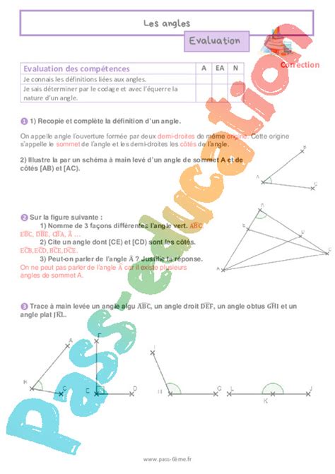 Les Angles Evaluation De G Om Trie Pour La Me Pdf Imprimer