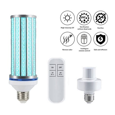 60W UV Germicidal Light LED UVC Light Bulb Room E27 E26 Lamp 110V 220V