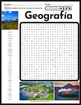 Geografía Sopa de Letras Geography Word Search Puzzle in Spanish