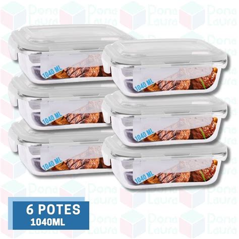 Kit 6 Potes Vidro Hermético Marmita 4 Travas 1040ml Shopee Brasil