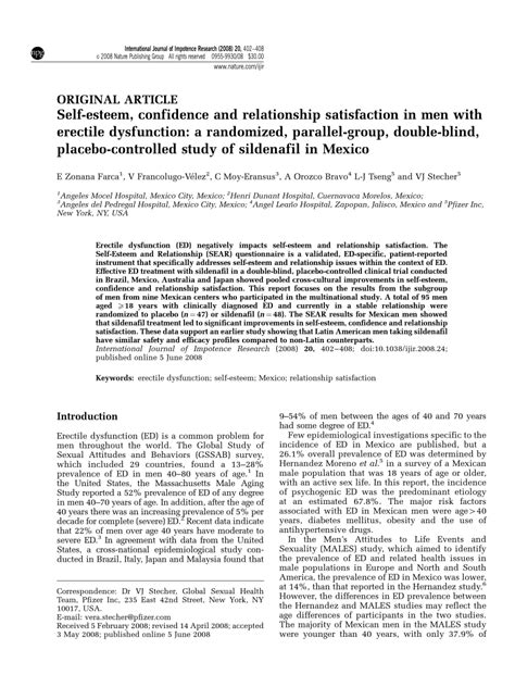 Pdf Self Esteem Confidence And Relationship Satisfaction In Men With