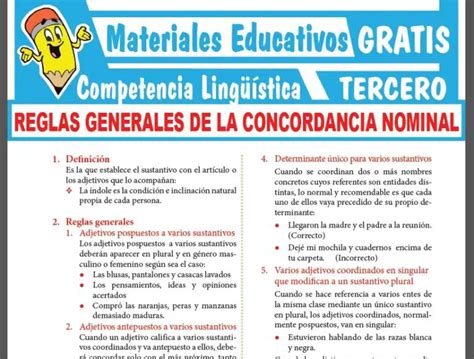 Reglas Generales De La Concordancia Nominal Para Tercer Grado De