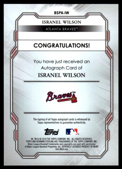 Bowman Sterling Prospect Gold Isranel Wilson Auto Atlanta