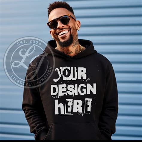 Black Hoodie Mockup Black Model Mockup Black Gildan 18500 Sweatshirt ...