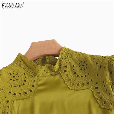 Cheap ZANZEA Women Summer Fashion Stand Collar Short Sleeve Lace