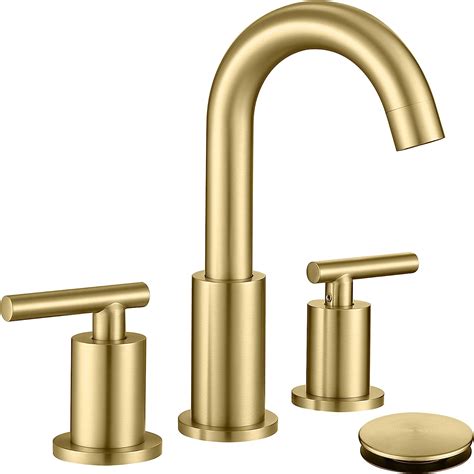 Brushed Gold Bathroom Faucet With Sink Drain And Supply Hose 8 Inch Widespread Bathroom Faucet