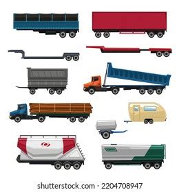 Different Types Trailers Cartoon Illustration Set Stock Vector Royalty