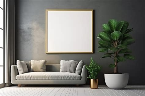 Premium AI Image | A living room with a plant on the wall and a frame