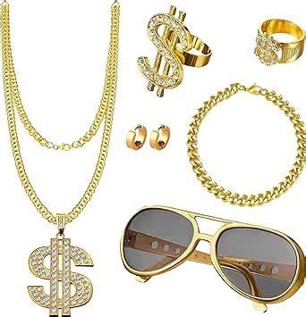 Bdshunbf Pcs Hip Hop Costume Kit Dollar Sign Necklace For Men Fake