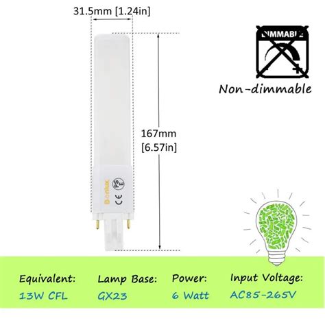 Bonlux 2 Pack 6w Gx23 Led Light Bulbs 2 Pin Led Pl Retrofit Lamp 13w