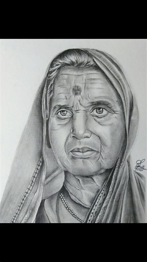 Portrait Of Old Lady Pencil Sketch Portrait Portrait Sketches Woman