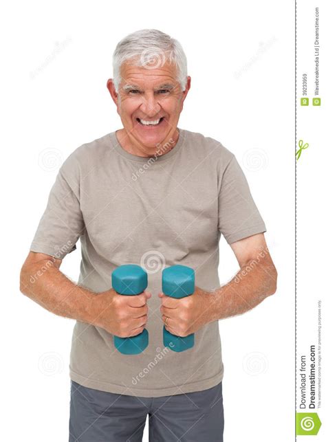 Retrato De Um Homem Superior Feliz Que Exercita Pesos Imagem De