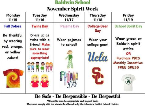 November Spirit Week 1115 1119 Martha Baldwin Elementary School