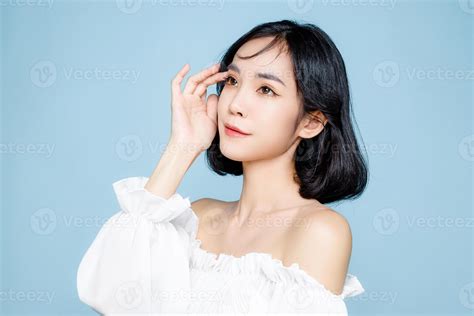 Asian Woman Short Hair With Perfect Clean Fresh Skin Cute Female Model