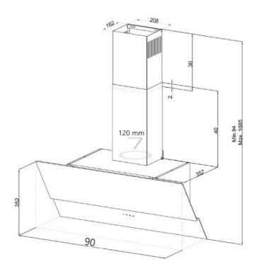 Hotte Focus Périmétrale 90cm F920B Noir Hotte Aspirante Maalej