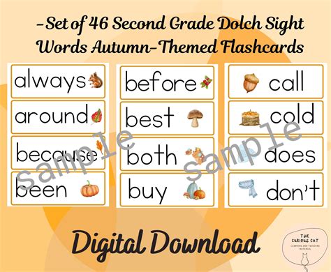 Dolch Sight Words Flashcards 2nd Grade, Fall-themed Sight Words ...