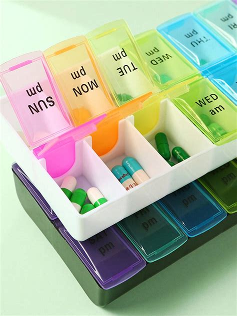 Portable Colorful 14-Compartment Pill Box 7 Days A Week Braille Pill ...