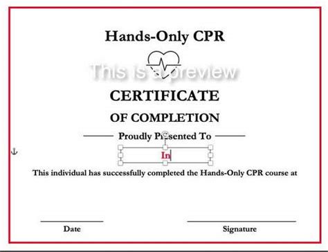 Hands Only Cpr Certificate Editable By Jim S Health And Pe Resources