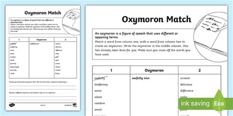 Oxymoron Activity Sheet Teacher Made Twinkl Worksheets Library