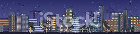 Street Of Night City Houses In A Cartoon Style Stock Vector | Royalty ...