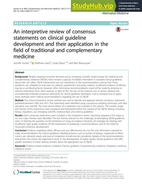 An Interpretive Review Of Consensus Statements On Clinical Guideline