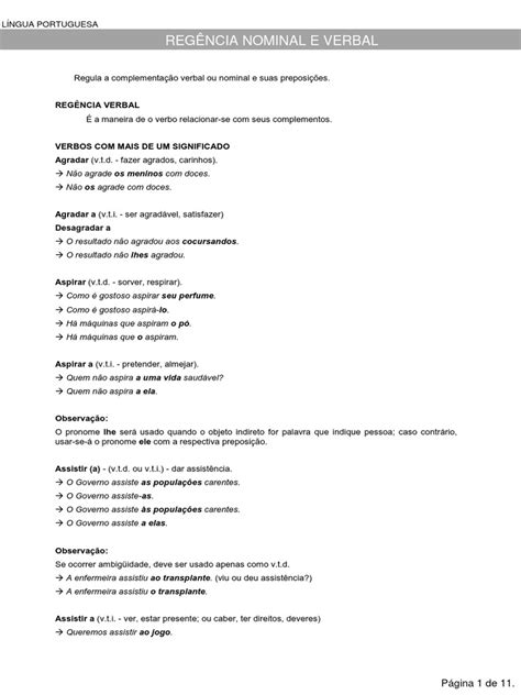 Regências Verbal E Nominal Pdf - 08 - Regência Nominal e Verbal PDF | PDF