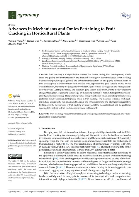 Pdf Advances In Mechanisms And Omics Pertaining To Fruit Cracking In