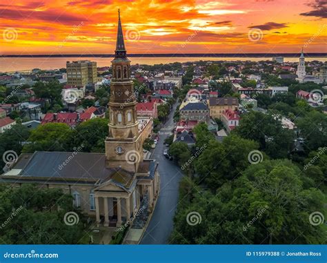 Charleston SC Skyline During Sunset Stock Photo Image Of Town Hour