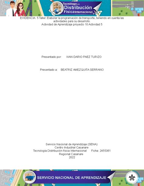Evidencia 5 Taller Elaborar la programacion de transporte teniendo en