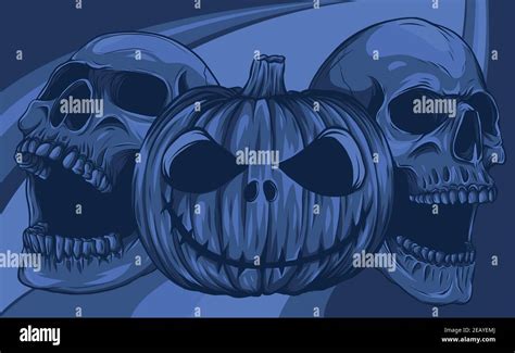 Halloween Pumpkin With Skulls Vector Illustration Art Stock Vector