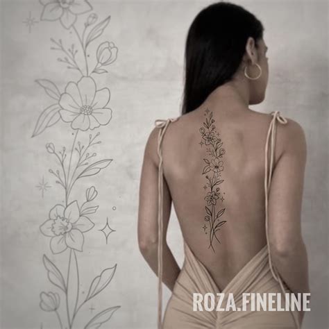 Spine Tattoo Floral Design #1 - Roza Fineline